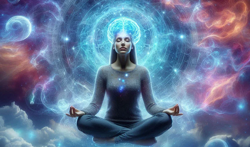 Person meditating with brain visualization